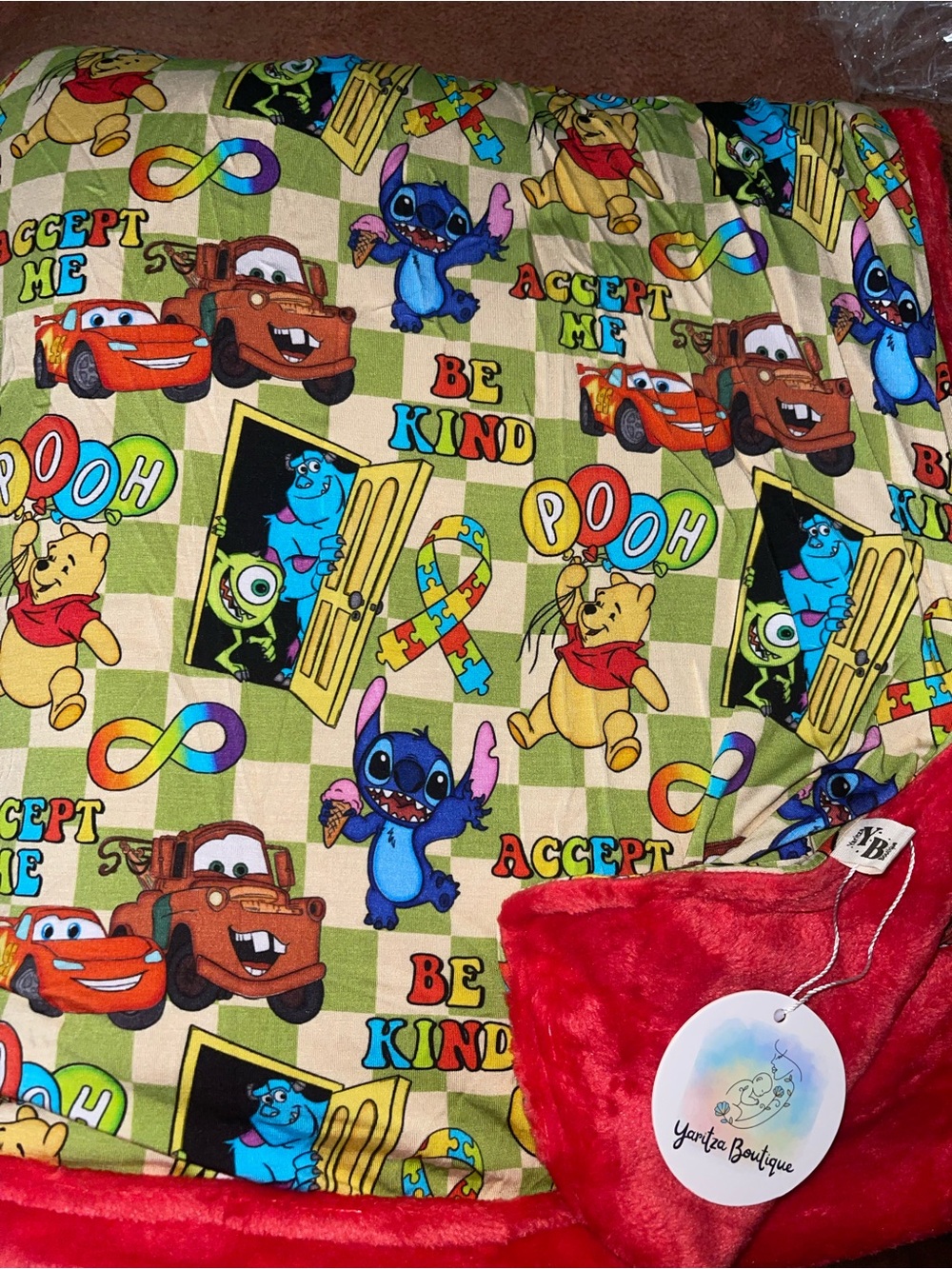 Bamboo one on side Kids Plush Fleece on the Blanket - Multicolor Character Print